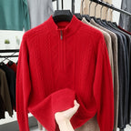 All Wool Men's Sweater Half Turtleneck Zipper Sweater