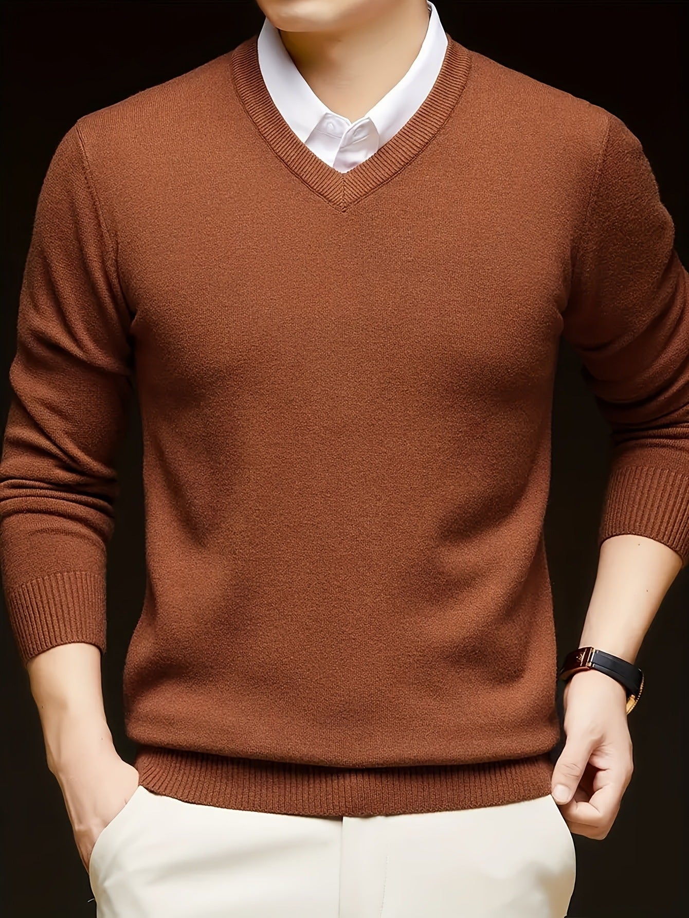 Woolen Sweater Men's Casual Thin V-neck Sweater