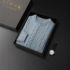 100 Pure Wool Sweater Men's Round Neck Thickened Warm Long Sleeves Sweater