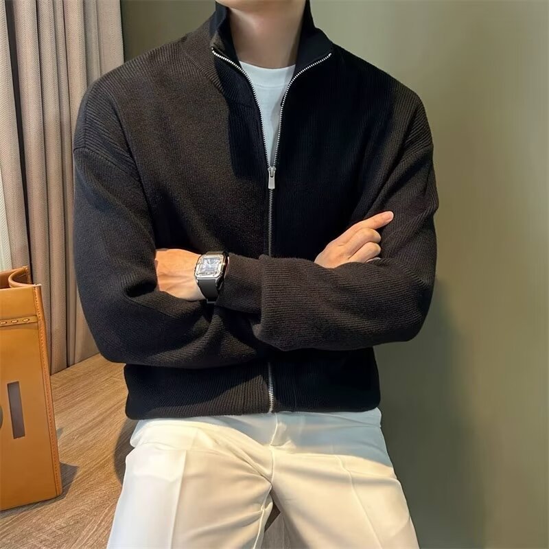 Versatile Zipper Cardigan Men's Knitted Shirt Autumn And Winter British Slim-fitting Sweater