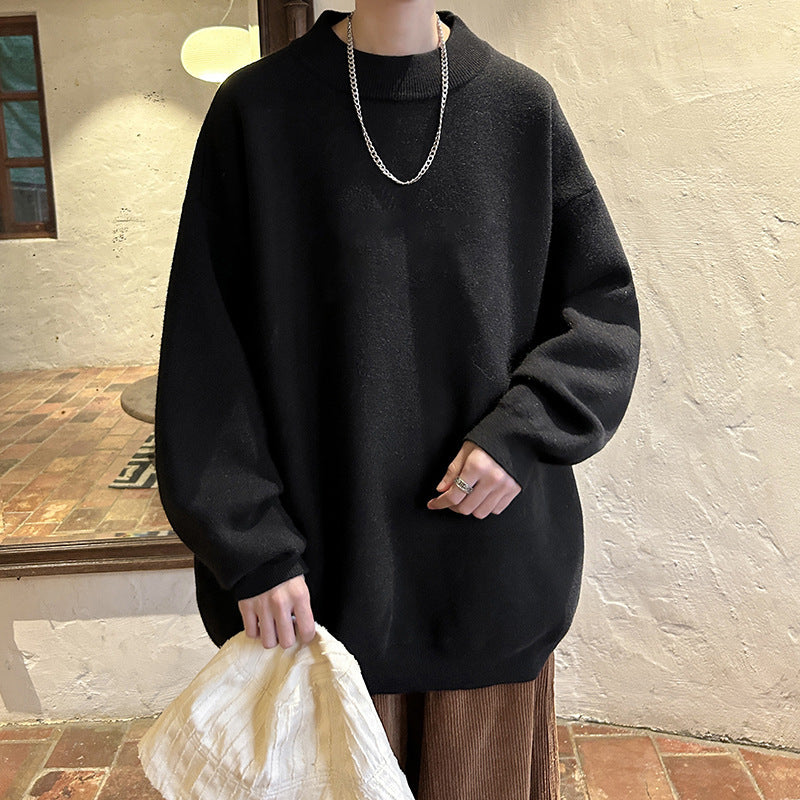 Spring And Autumn Ins Fashion Brand Loose And Idle Solid Color Sweater Round Neck Sweater For Men