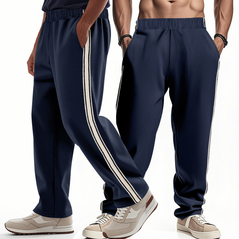 Loose Side Stripes Wide Leg Straight Men's Sports Pants