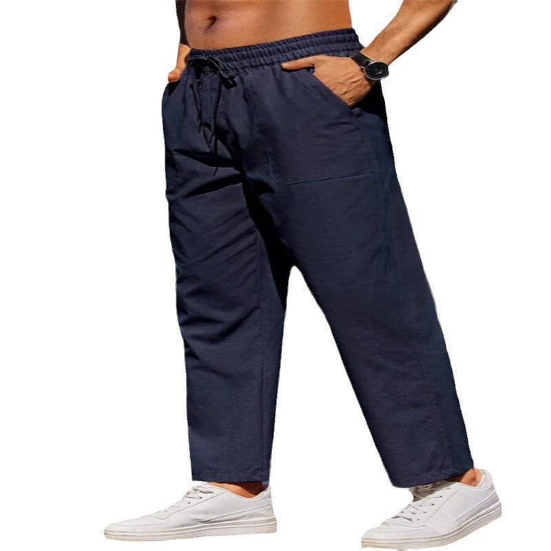 Men's Linen Solid Color Casual Elastic Waist Outdoor Daily Breathable Tube Pants