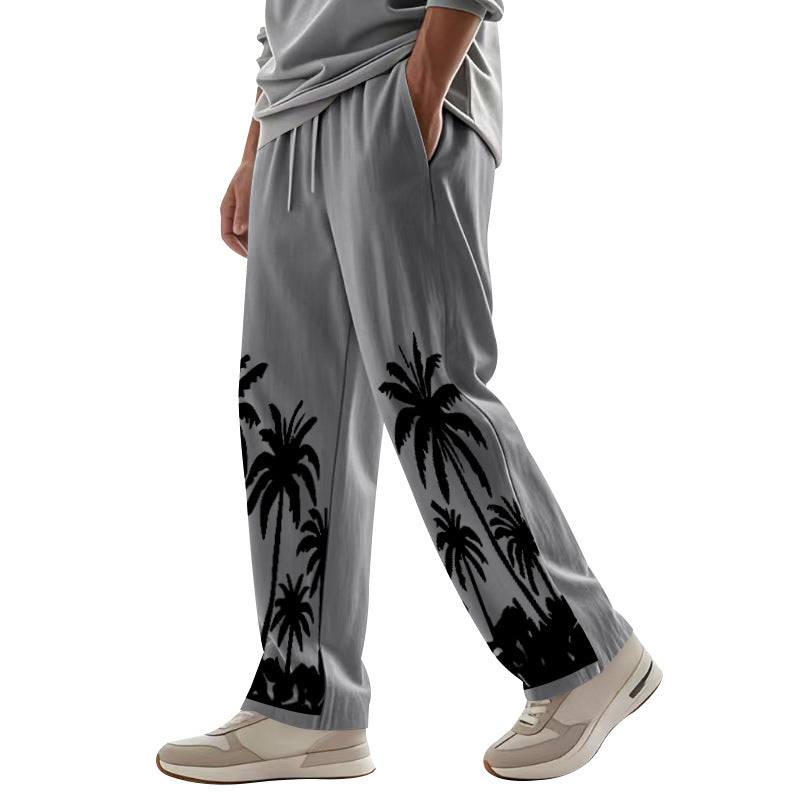 Men's Hawaiian Printed Wide-leg Pants Mid-waist