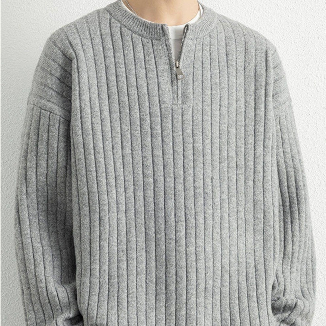 Half Zipper Sweater Loose Pullover Texture Knitted Men