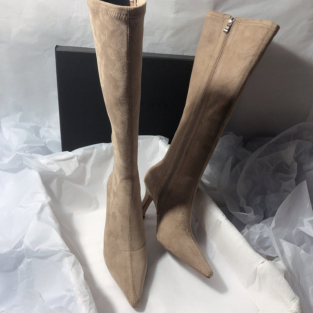 Women's Simple Side Zip High Heel Boots