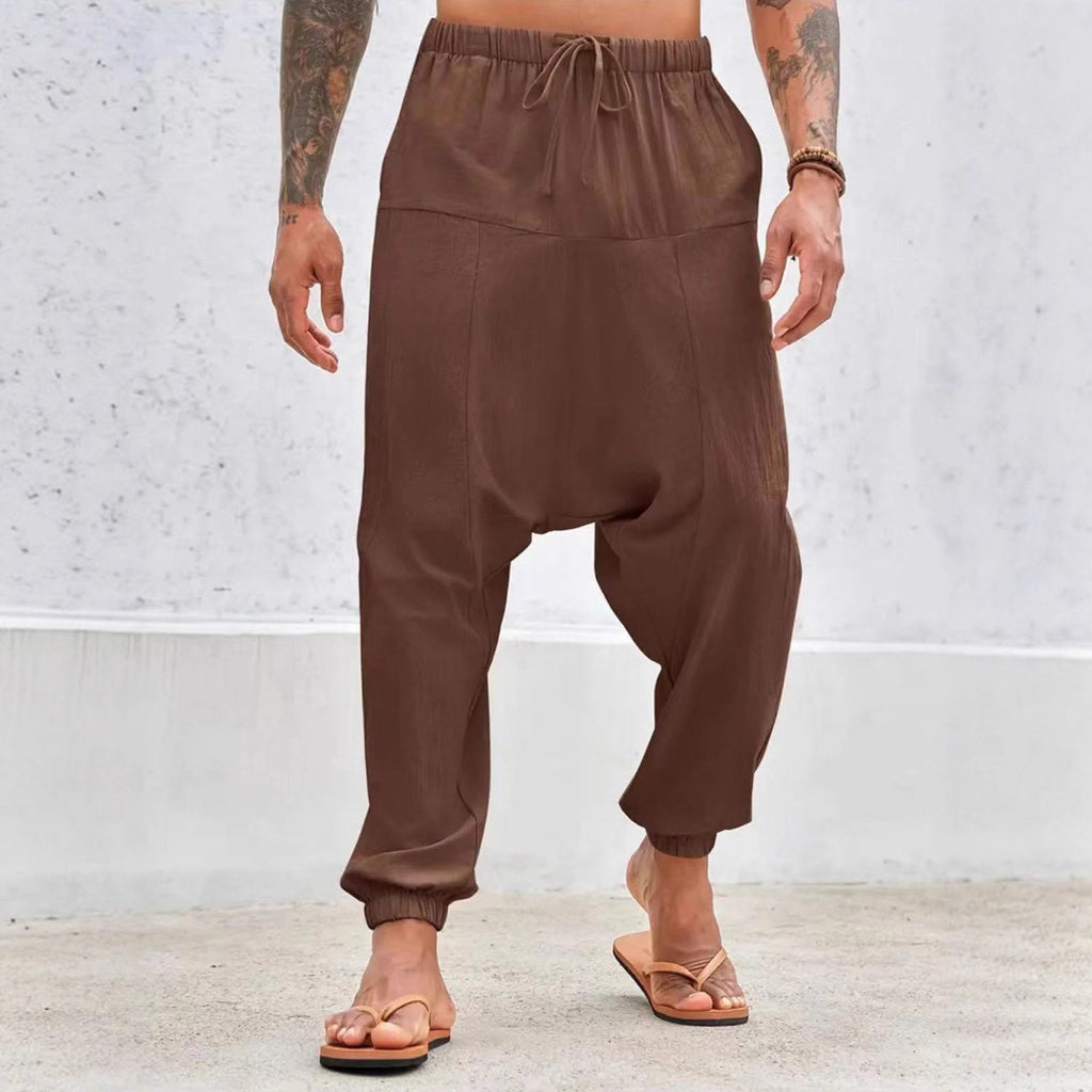 Summer Breathable Cuffed Pants Beach Straight-leg Pants Solid Color