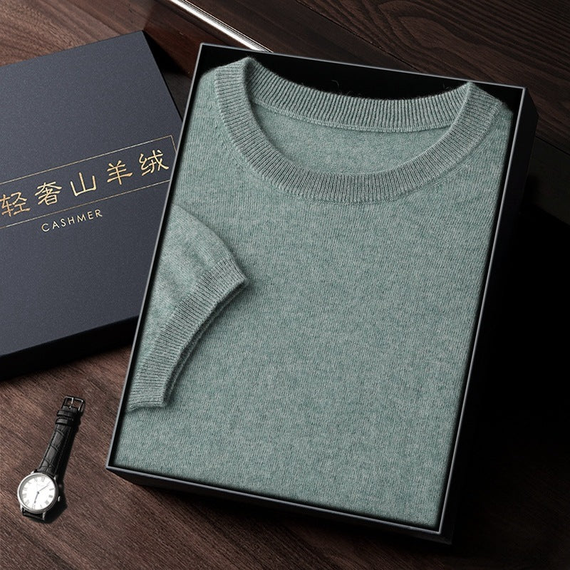 Autumn And Winter Front Line Ready-made Garments Round Neck Short Sleeve Men's Cashmere Sweater