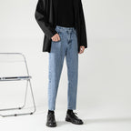 Men's Loose Straight Light Blue Cropped Pants