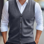 Casual Vest Solid Color Sleeveless Four Seasons Wool Knit Cardigan Men's Vest