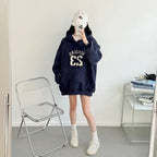 Hooded Embroidery Autumn And Winter Thin Velvet Padded Loose Lazy Style Sweatshirt