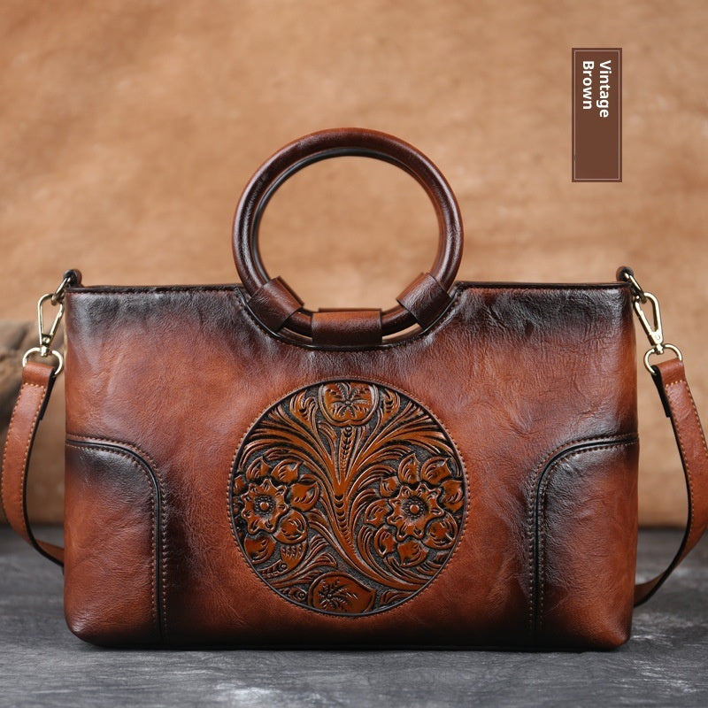 Embossed Retro Contrast Color Elegant Artistic National Style Small Square Bag