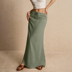 Women's Solid Color Drawstring Elastic Waist Skirt