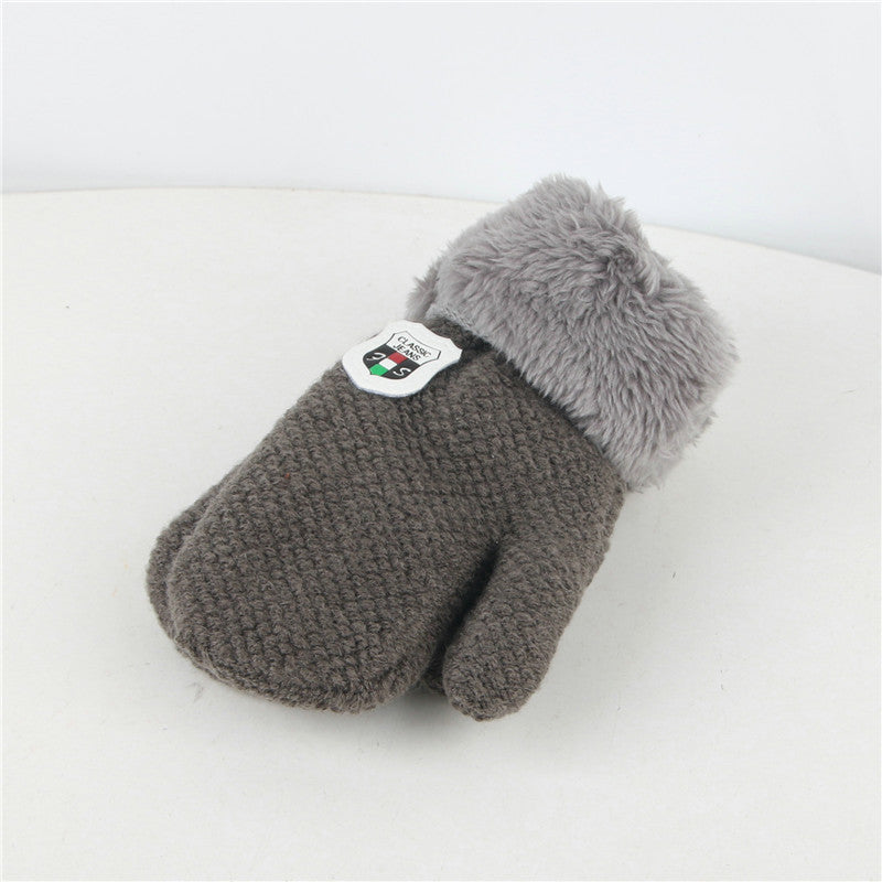 Winter Warm Labeling Mittens Kids Knitted Thicken
