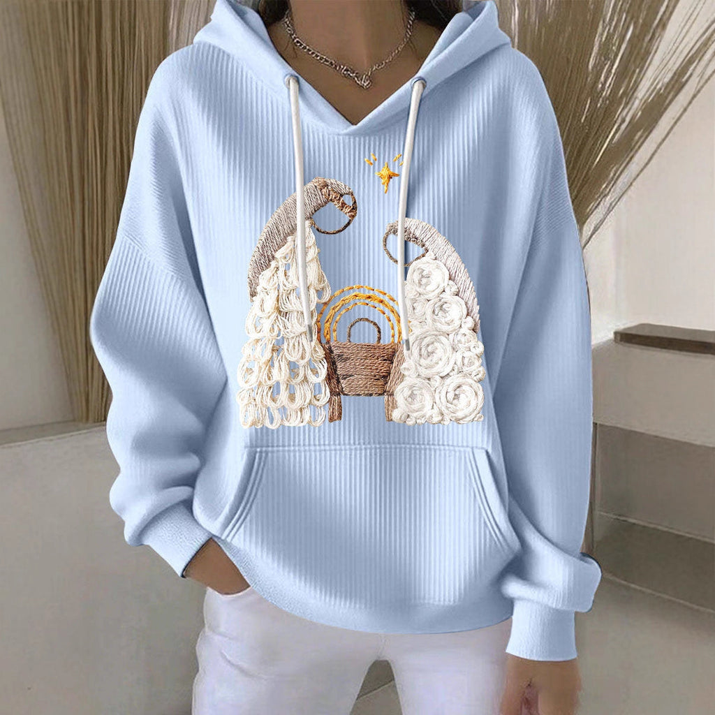 Women's Casual Loose Fashion Waffle Round Neck Sweatshirt