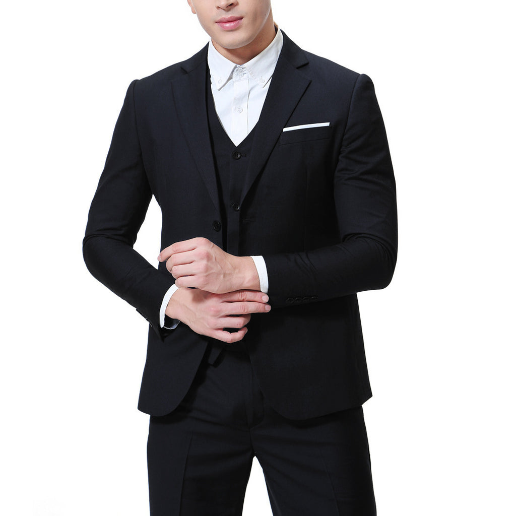 Men's Solid Color Casual Business Casual Three-Piece Suit