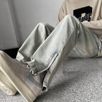 Side Zipper Skinny Jeans For Men Retro Straight-leg Pants