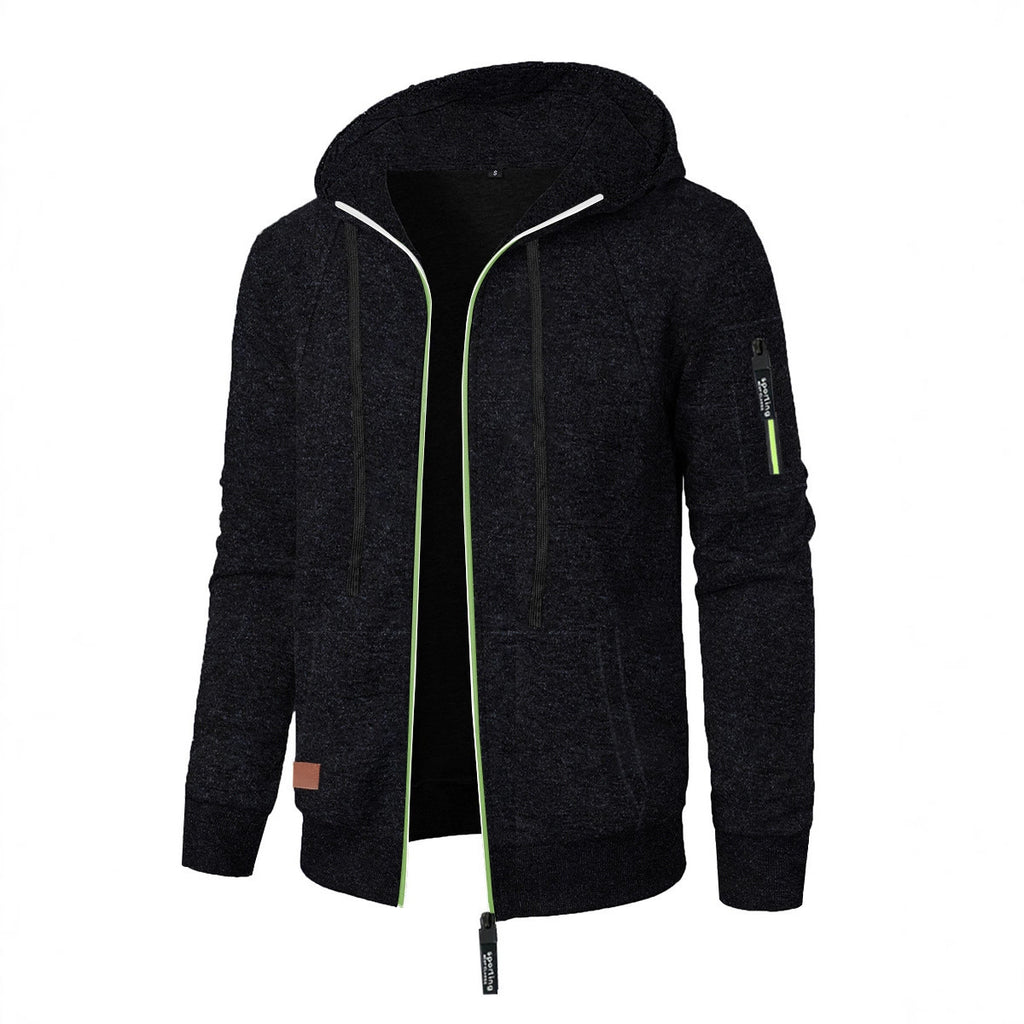 Men's Sports Fitness Casual Jacquard Sweater Hooded Coat