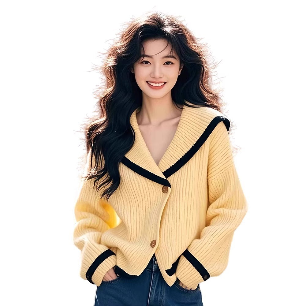 V-neck Loose Long Sleeve Knitted Outerwear Lazy Sweater