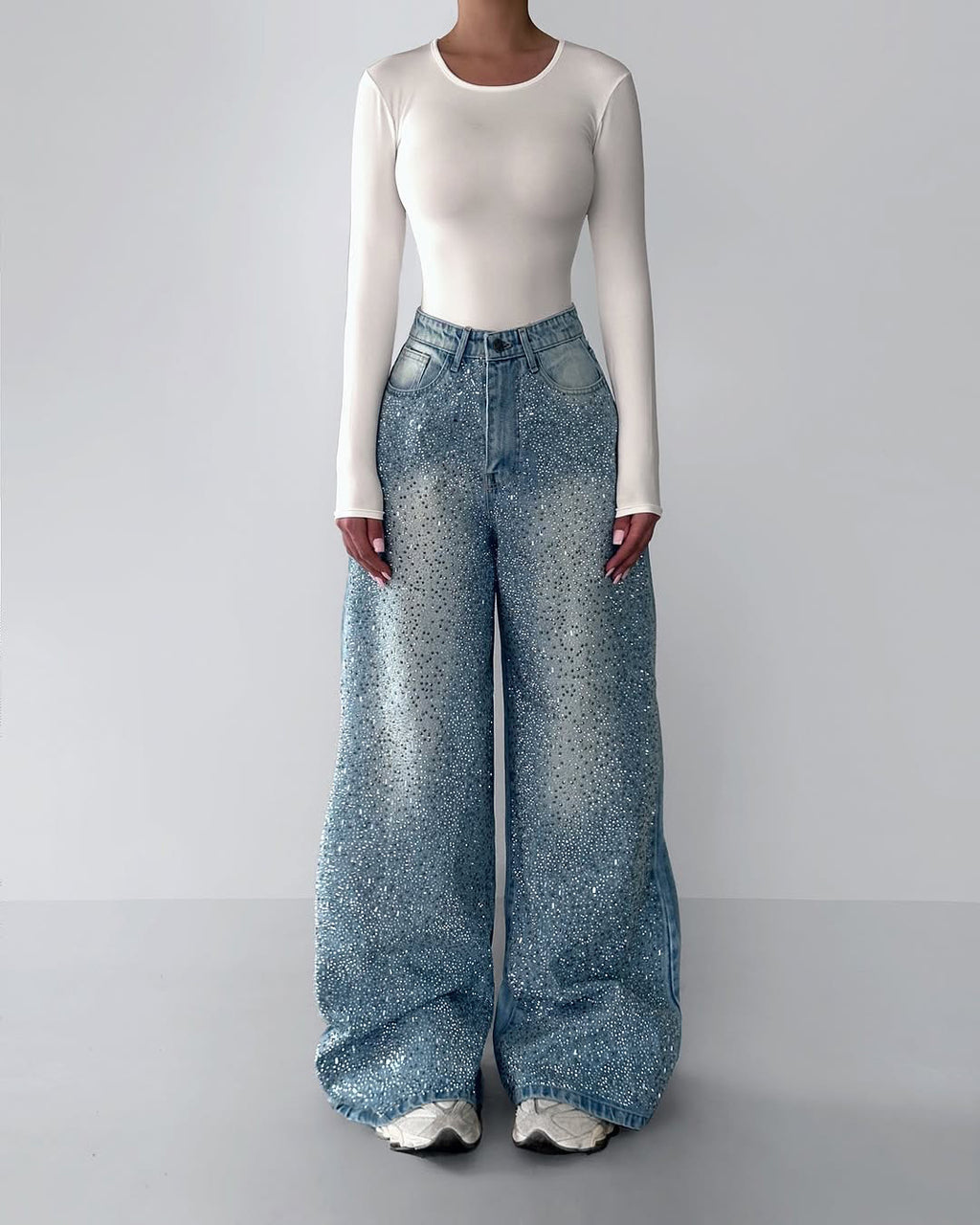 Irregular Rhinestone Jeans