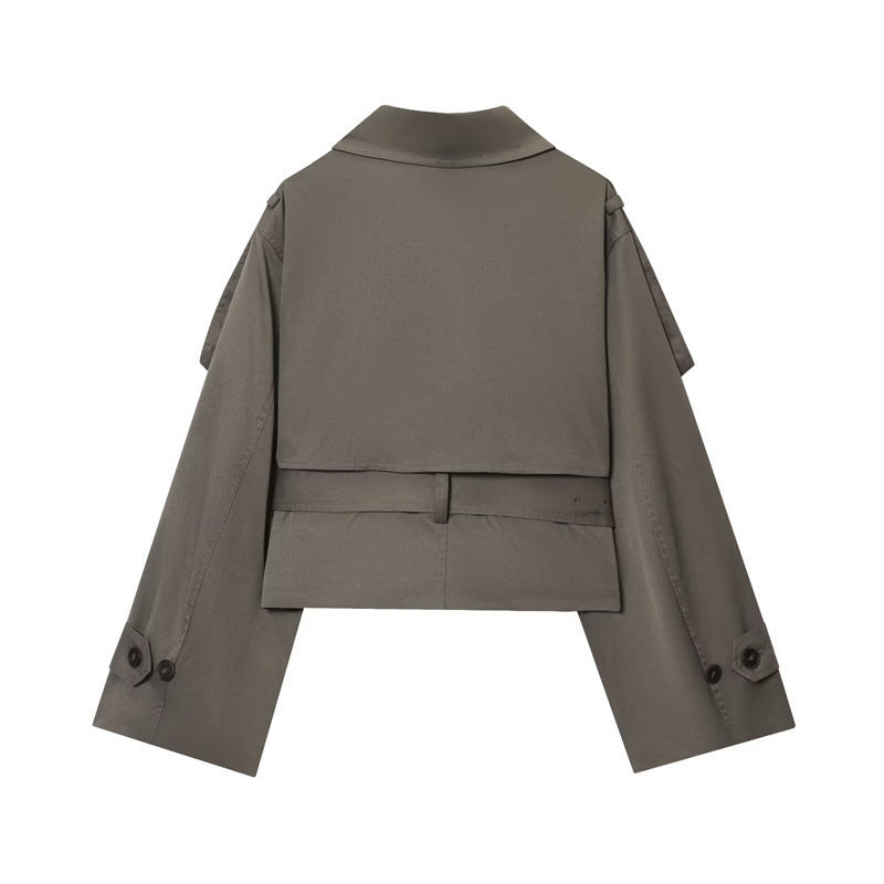 Women's Stand Collar Lapel Trench Coat Long Sleeve Coat