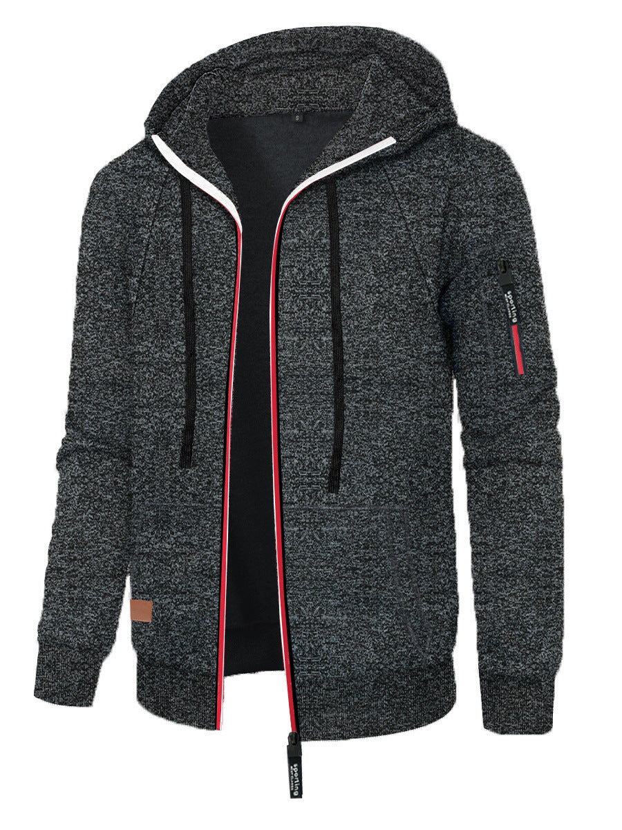 Men's Sports Fitness Casual Jacquard Sweater Hooded Coat