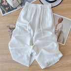 High Waist Drape Linen Cropped Straight Pants