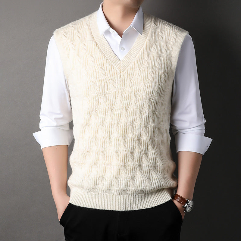 Woolen Vest Men's Twisted Loose Middle-aged Knitted Dad Vest Base Sleeveless Shirt Wholesale
