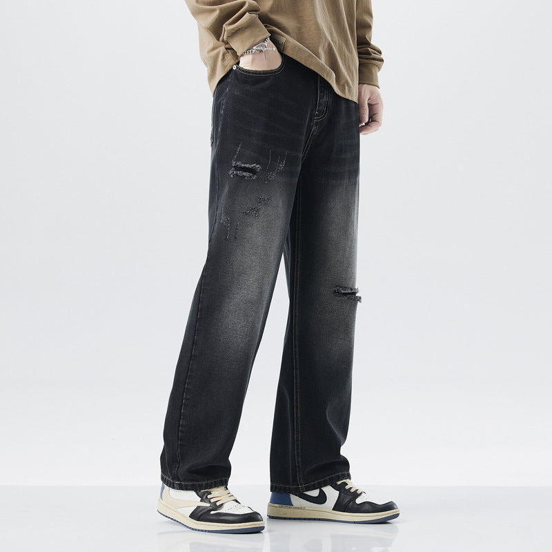 Hole Vintage Jeans Men's American Loose Straight-leg Distressed Pants