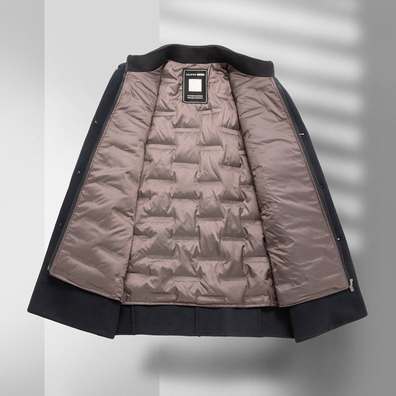 Men's Mid-Long Wool Double-Faced Overcoat With Detachable Down Inner Lining Windbreaker