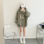 Hooded Embroidery Autumn And Winter Thin Velvet Padded Loose Lazy Style Sweatshirt