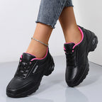 Women's Thick Bottom Spring And Autumn Low Top Leather Surface Plus Size Outdoor Running Shoes