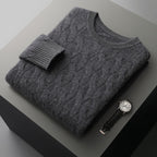 Thickened Men's Cashmere Sweater With Round Neck And Twisted Design