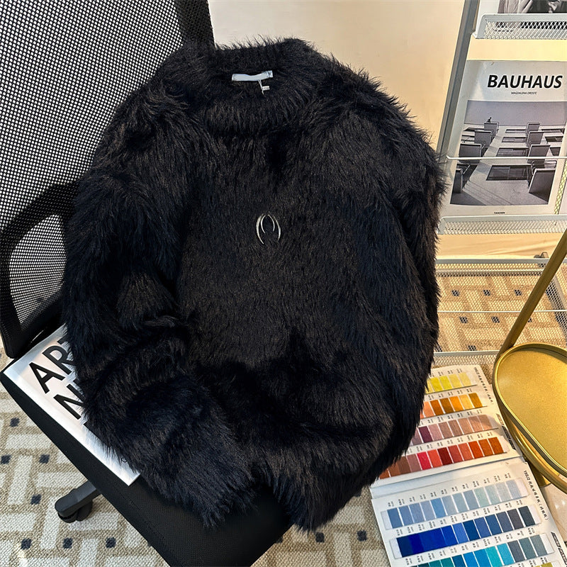 Mink Sweater Men's Winter American Retro Loose Casual Thick Warm