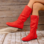 Autumn And Winter Side Zipper Flat Suede Boots