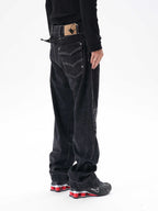 Contrast Color Loose Machete Jeans Men