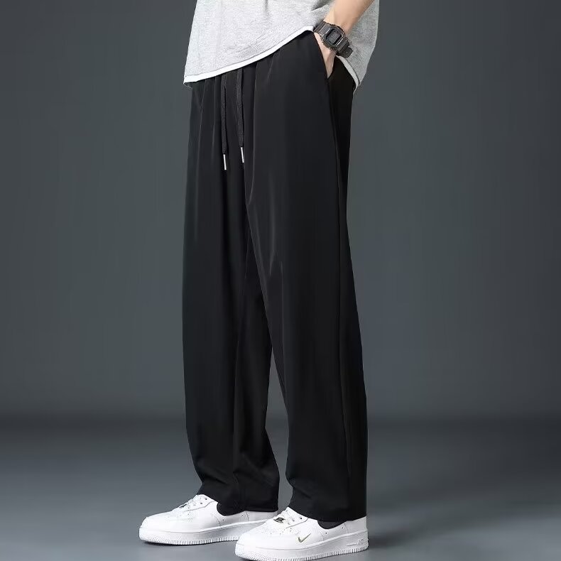 Ice Silk Men's Summer Thin High Street Drooping Straight Wide Leg Pants