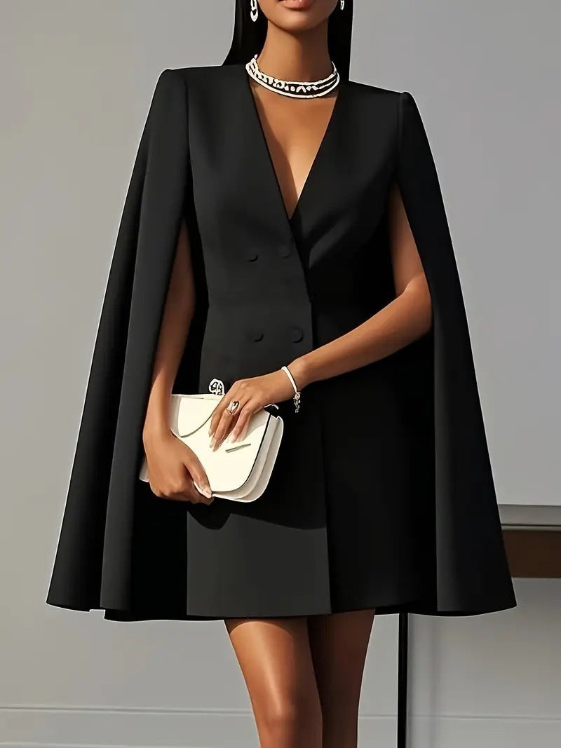 Commuter Double Breasted Shawl Cape Suit Dress