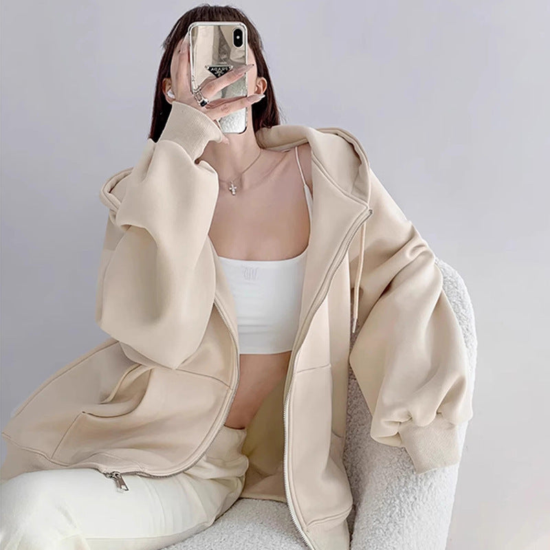 Women's Hooded Cardigan Loose-fitting Casual Pullover Coat