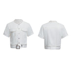 Pearl Edging Short Sleeve Denim Suit