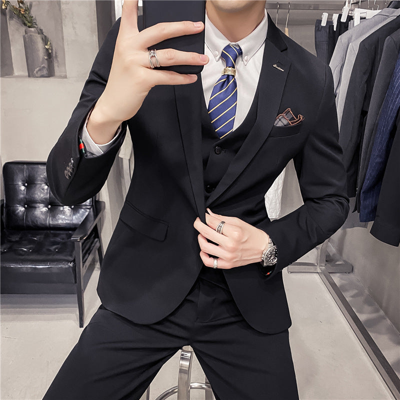 Business Formal Wear Plus Size Swallowtail Three-piece Solid Color Korean Men's Suit