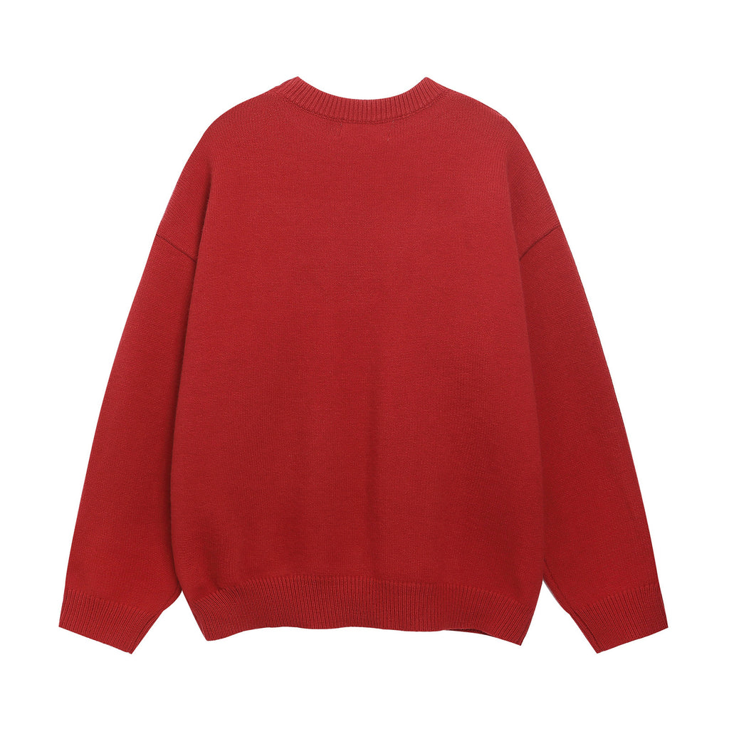 American Retro Sausage Puppy Jacquard Round Neck Sweater