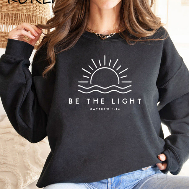 Women's Fleece-lined Crew Neck Sweater Plain Slogan Printing