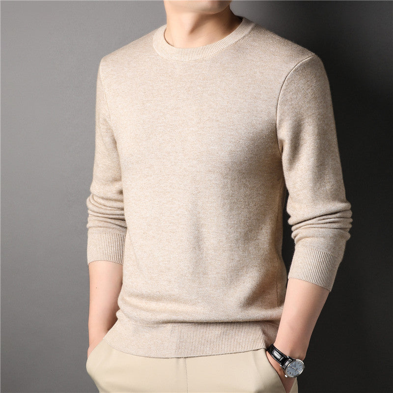 Autumn Solid Color Youth Men's Slim Fit Fashionable Business Round Neck Knitted Sweater