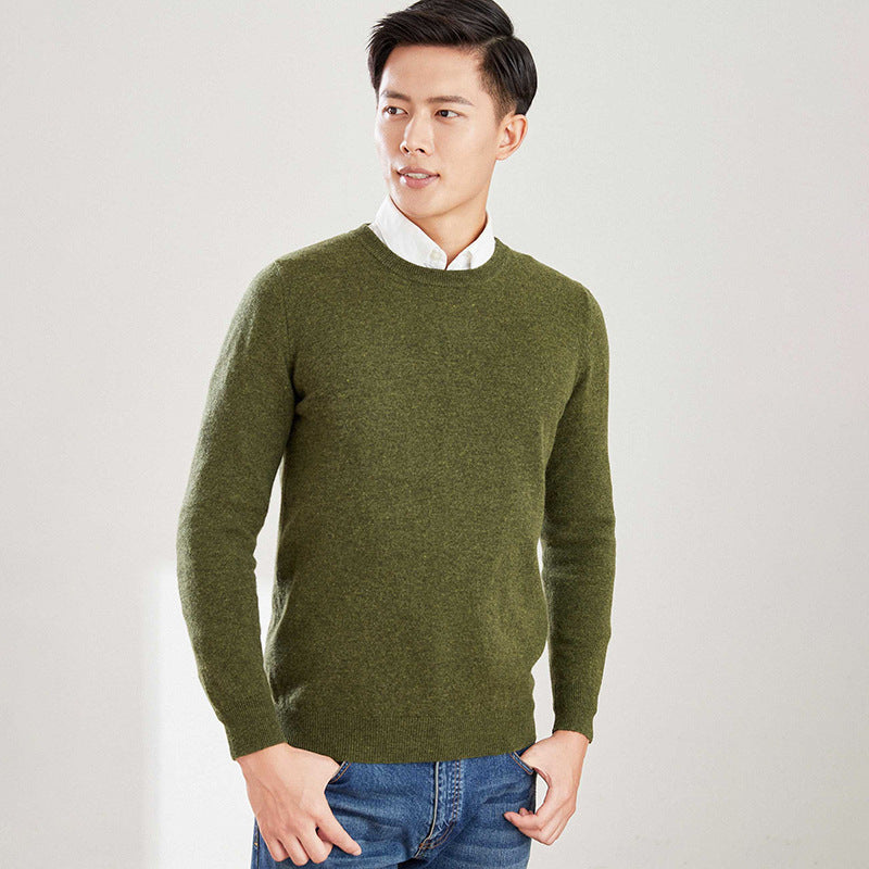 Men's Solid Color Round Neck V-neck Wool Sweater Knitted