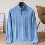 Men's Half-height Henry Collar Button Twisted Thickened Cable-knit Sweater