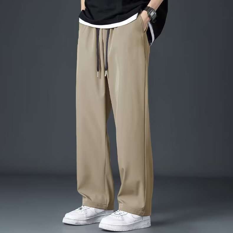 Ice Silk Men's Summer Thin High Street Drooping Straight Wide Leg Pants