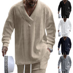 European And American Style Men's Clothing Jacquard Loose-fitting Knitted Solid Color Casual V-neck Long-sleeve Knitwear