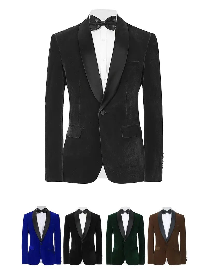 Men's Velvet Blazer With Shawl Collar Wedding Prom Single Button Dress