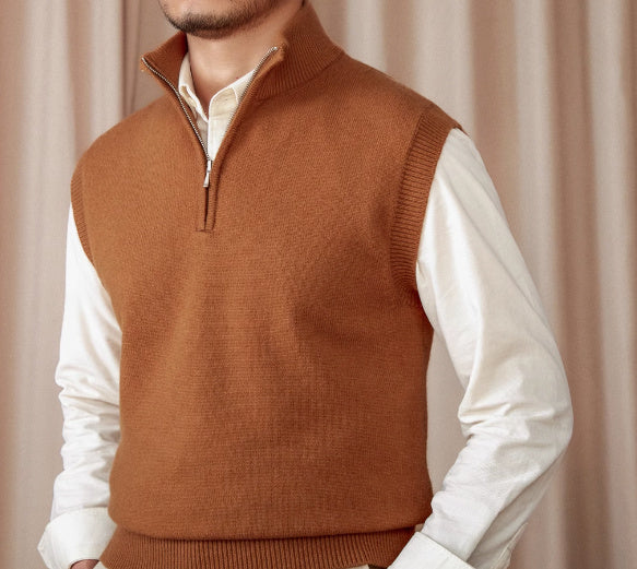 Vintage Stand Collar Vest British Slim-fitting Sleeveless